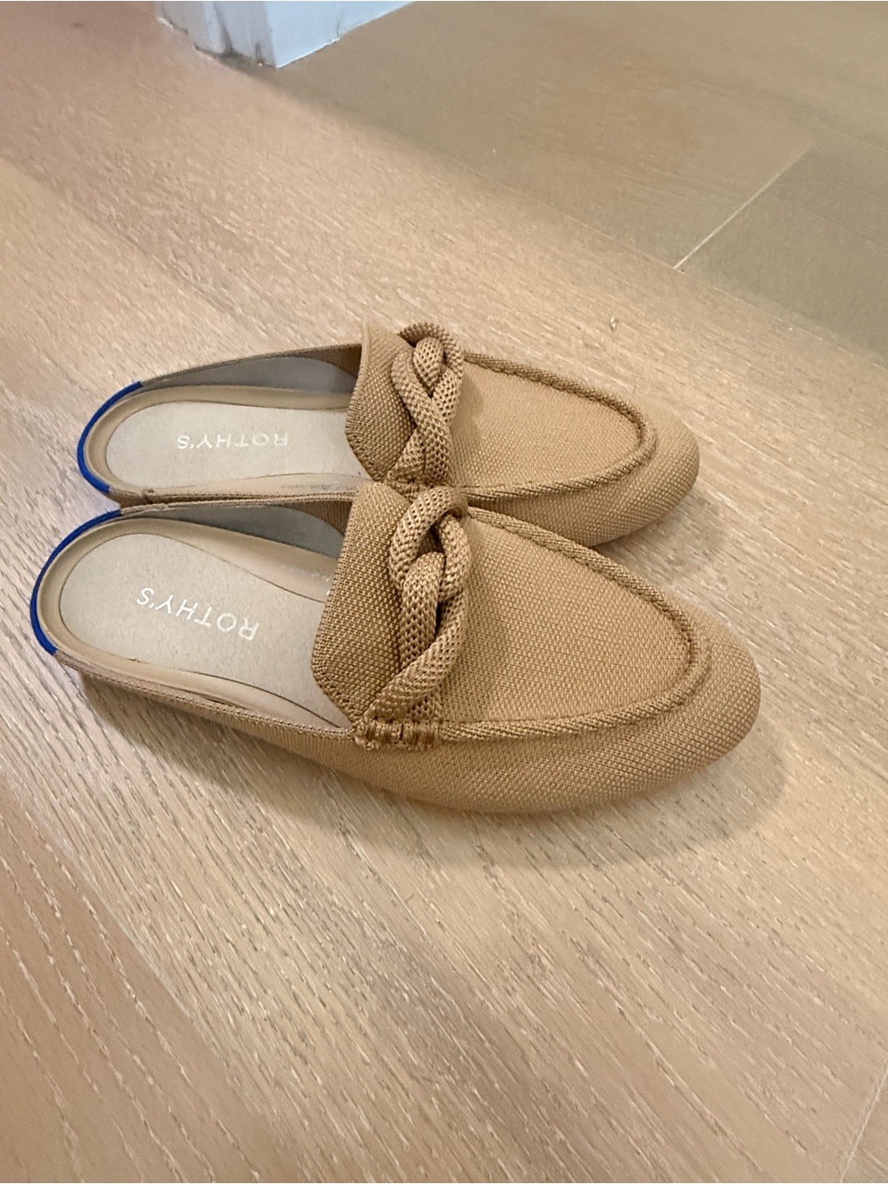 Rothy’s The Point Beige Knit Braided Mule Loafers Women’s Size 5.5